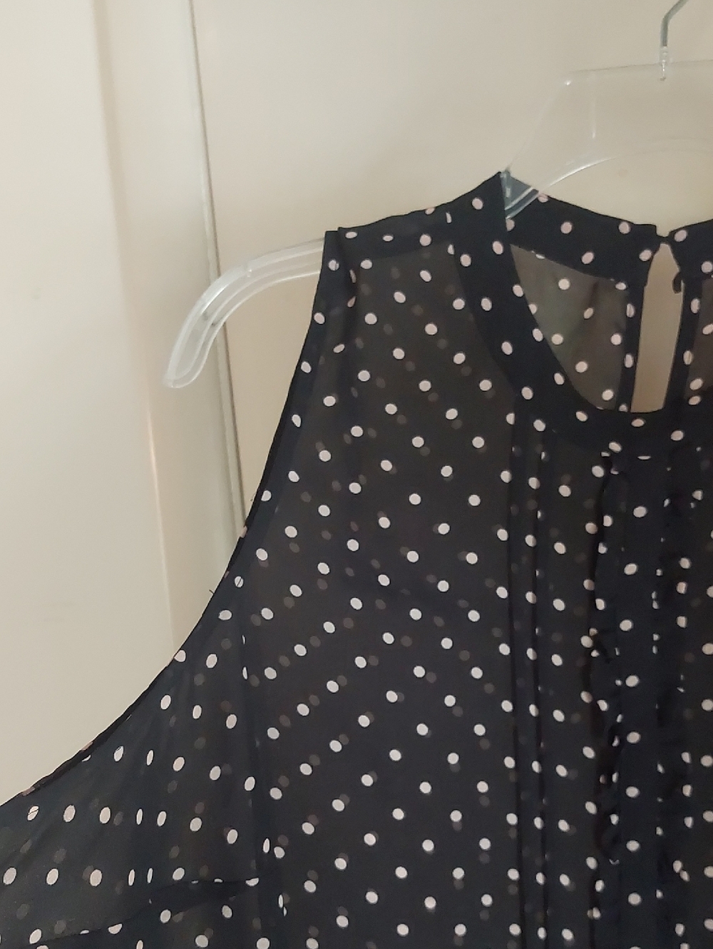 Torrid Black Polka Dot Sleeveless Sheer Ruffle Blouse Plus Sz 2 - Picture 5 of 15
